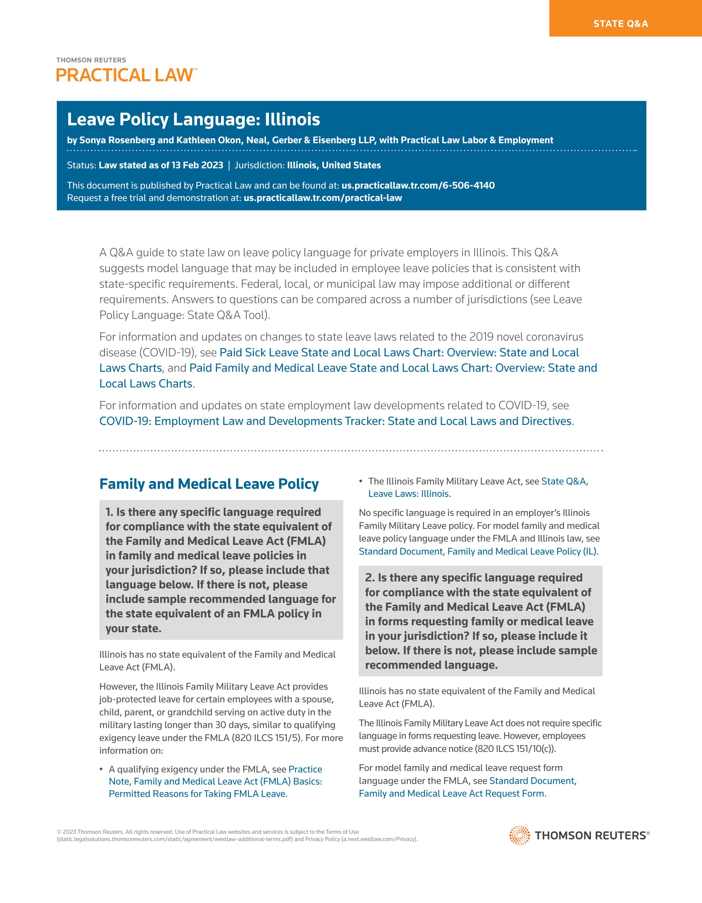 Leave Policy Language Illinois By Neal Gerber Eisenberg Issuu