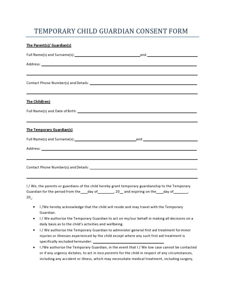 Legal Guardianship Printable Temporary Guardianship Form Printable Forms Free Online