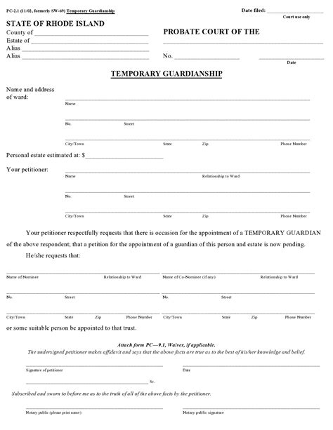 Legal Guardianship Printable Temporary Guardianship Form