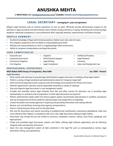 Legal Secretary Resume Samples And Templates Visualcv