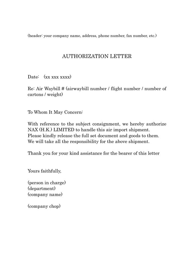 Letter Of Authorization Form In Word And Pdf Formats