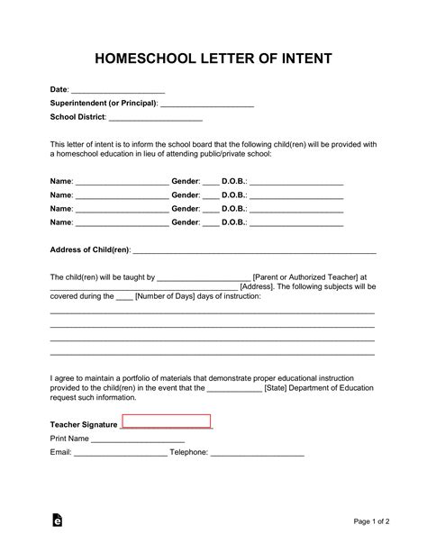 Letter Of Intent To Homeschool Fill And Sign Printable Template Online