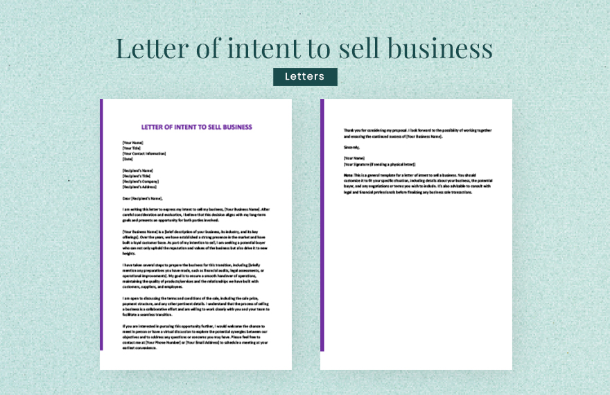 Letter Of Intent To Sell Business Template