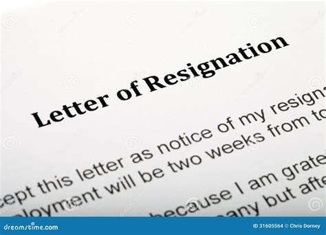 Letter Of Resignation Stock Photo Image Of Paperwork 31605564