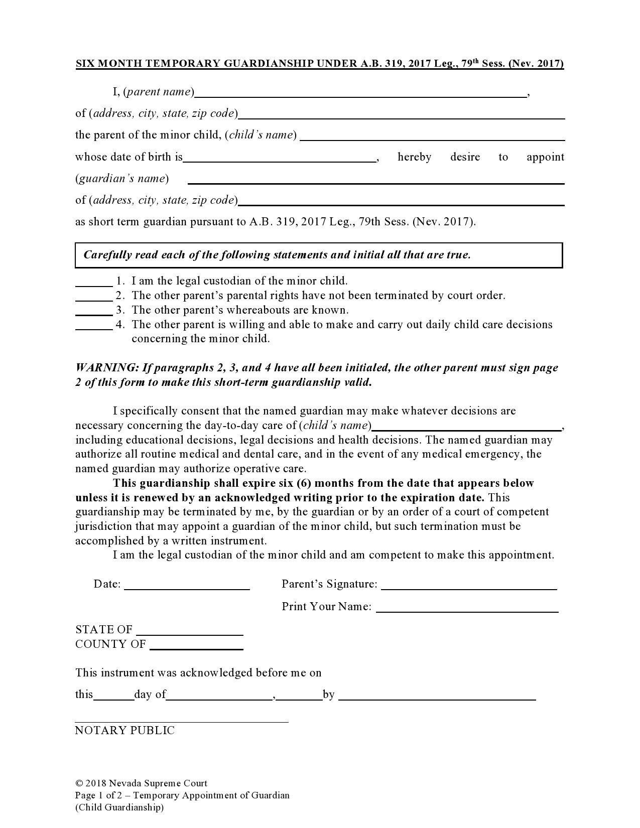 Letter Of Temporary Guardianship