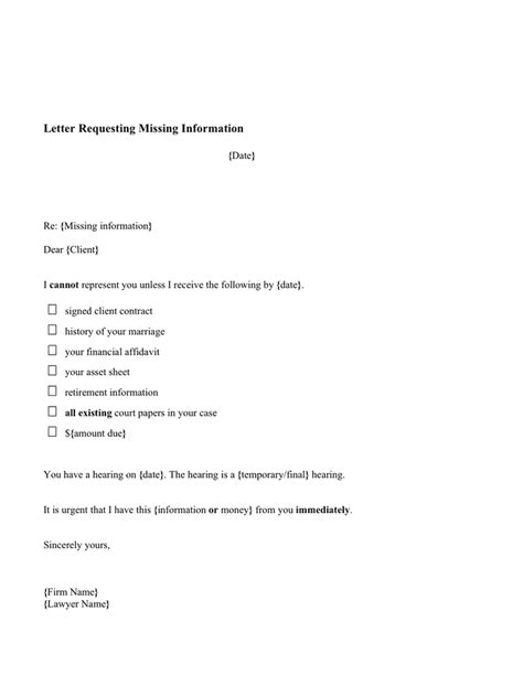 Letter Requesting Missing Information In Word And Pdf Formats