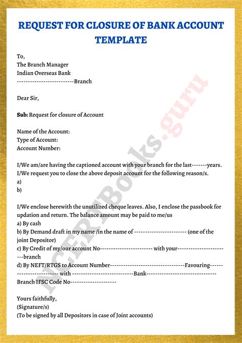 Letter To Close Bank Account Template