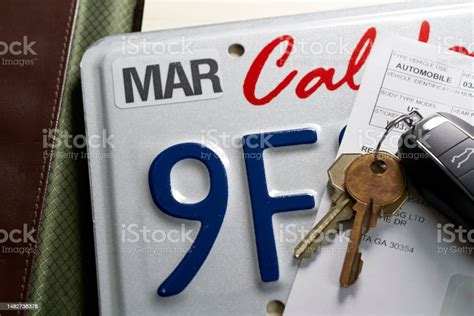 License Plate Registration For Car With Documents Dmv Usa Stock Photo