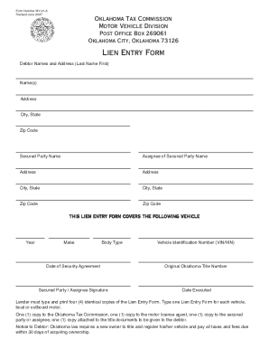 Lien Entry Form Dealer Forms Adr Of Okla Adr Of Oklahoma