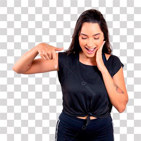 Linda Jovem Sorrindo Apontando Para Baixo Png Transparente Download Designi