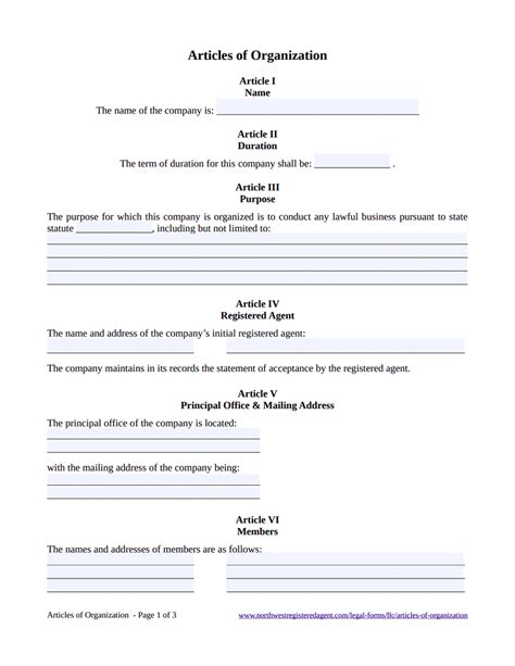 Llc Articles Of Organization Free Template