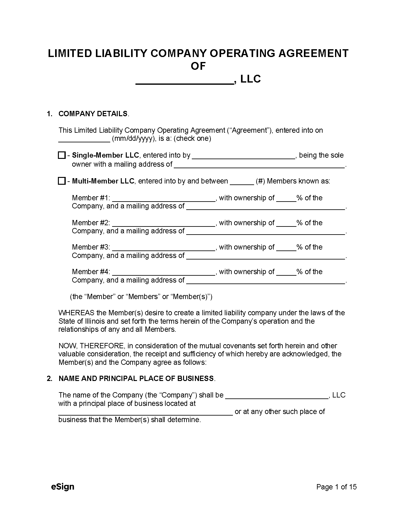 Llc Operating Agreement Illinois Single Member Llc Bible