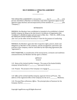 Llc Operating Agreement Template Oklahoma In Word And Pdf Formats