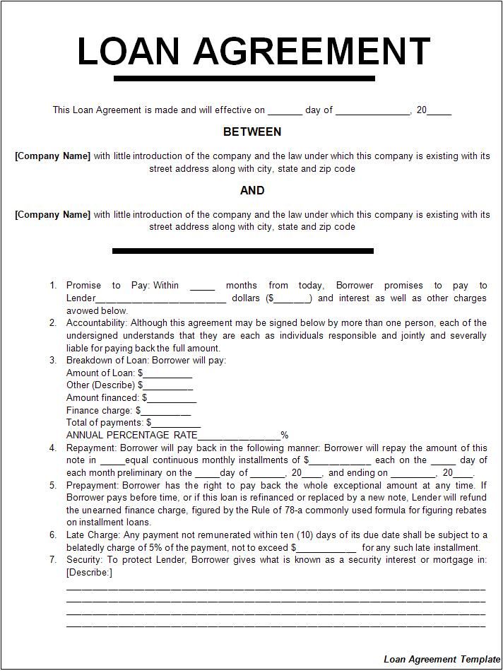 Loan Agreements Templates