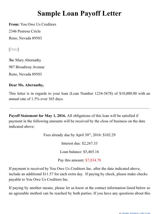 Loan Payoff Letter Template Fill Out Sign Online And Download Pdf Templateroller