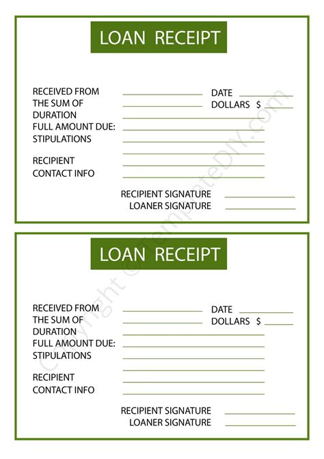 Loan Receipt Template Blank Printable Pdf Excel Amp Word