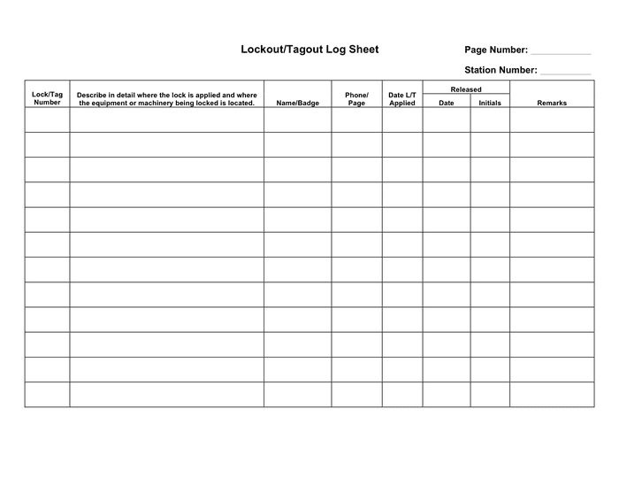 Lockout Tagout Log Template