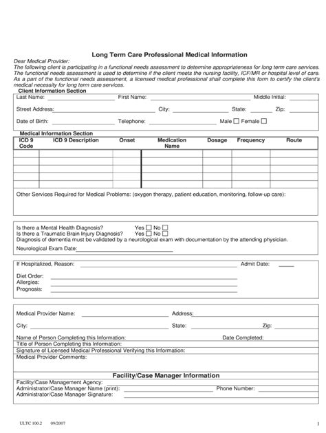 Long Term Care Professional Medical Information Form Fill Out Sign