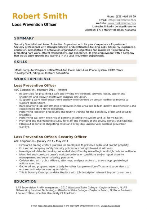 Loss Prevention Resume Sample Template Free Download