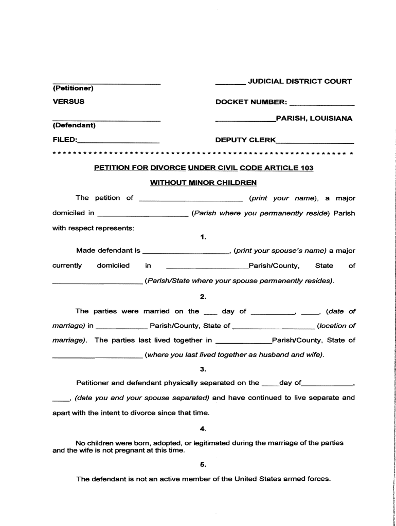 Louisiana 103 Divorce Form Fill Online Printable Fillable Blank Pdffiller