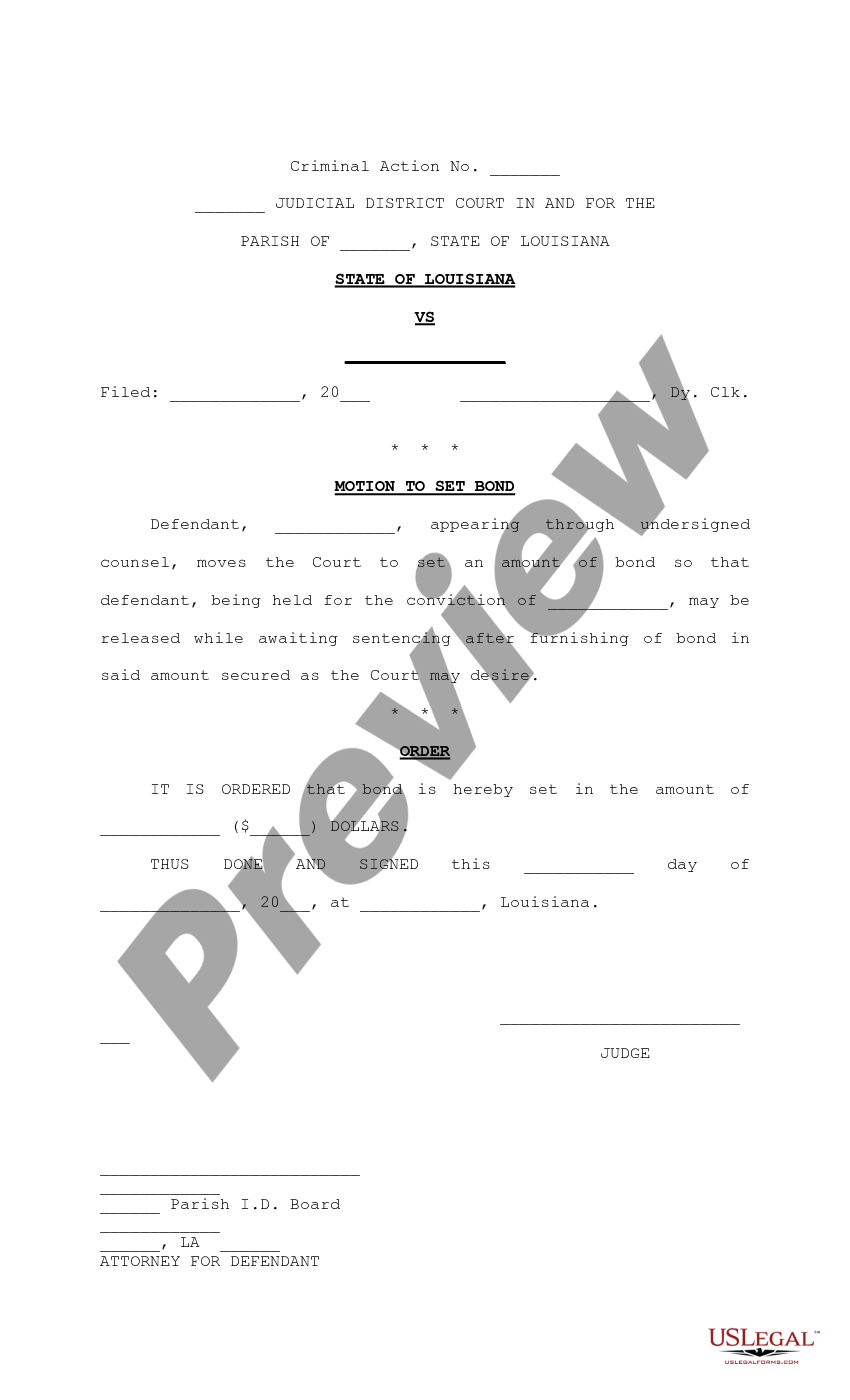 Louisiana Motion For Bond Reduction And Order How To Get A Bond