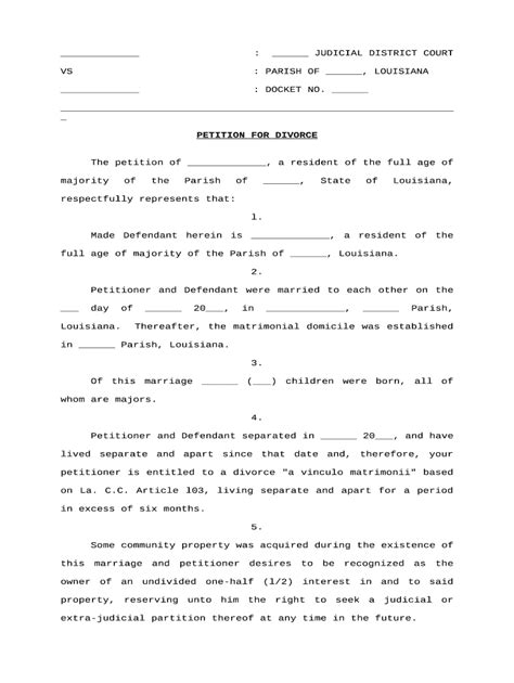 Louisiana Petition Divorce Doc Template Pdffiller