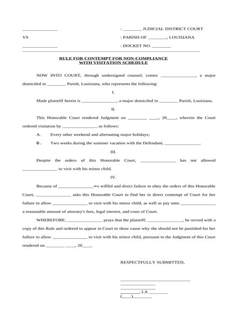 Louisiana Rule For Contempt For Noncompliance With Visitation Schedule Louisiana Contempt Of