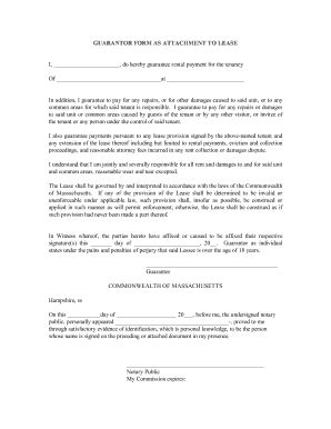 Ma Guarantor Form As Attachment To Lease Fill And Sign Printable