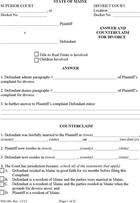 Maine Divorce Forms Free Templates In Pdf Word Excel To Print