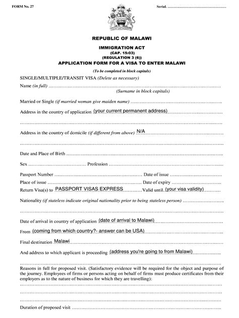 Malawi Passport Application Form Fill Online Printable Fillable