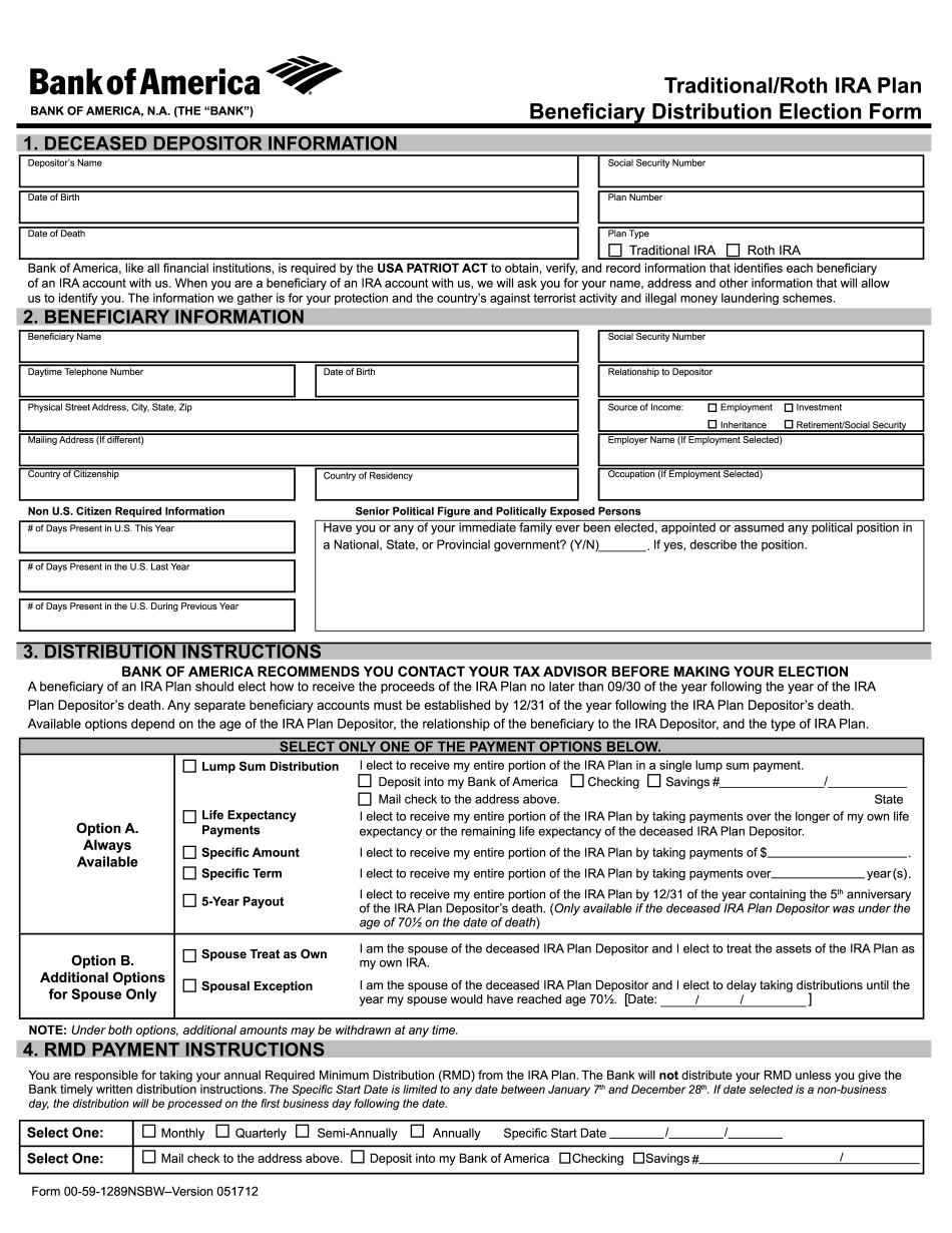 Manage Documents Using Our Editable Form For Bank Of America Ira Plan Beneficiary Form