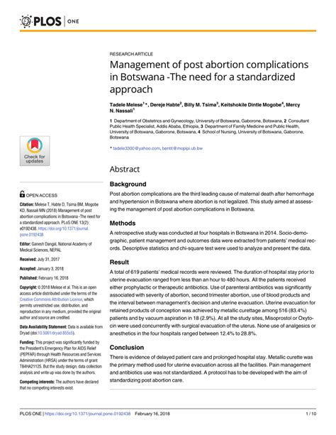 Management Of Post Abortion Complications In Botswana The Need For A Standardized Approach Plos One