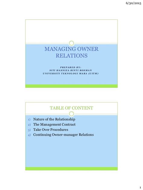 Managing Owner Relations