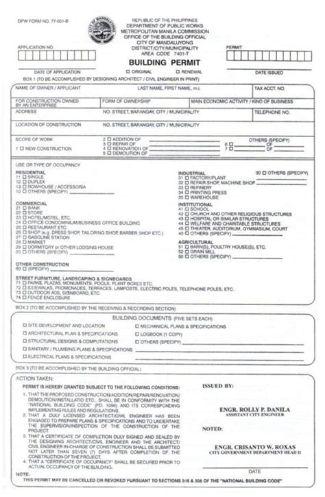 Mandaluyong City Building Permit Application Form And Checklist For