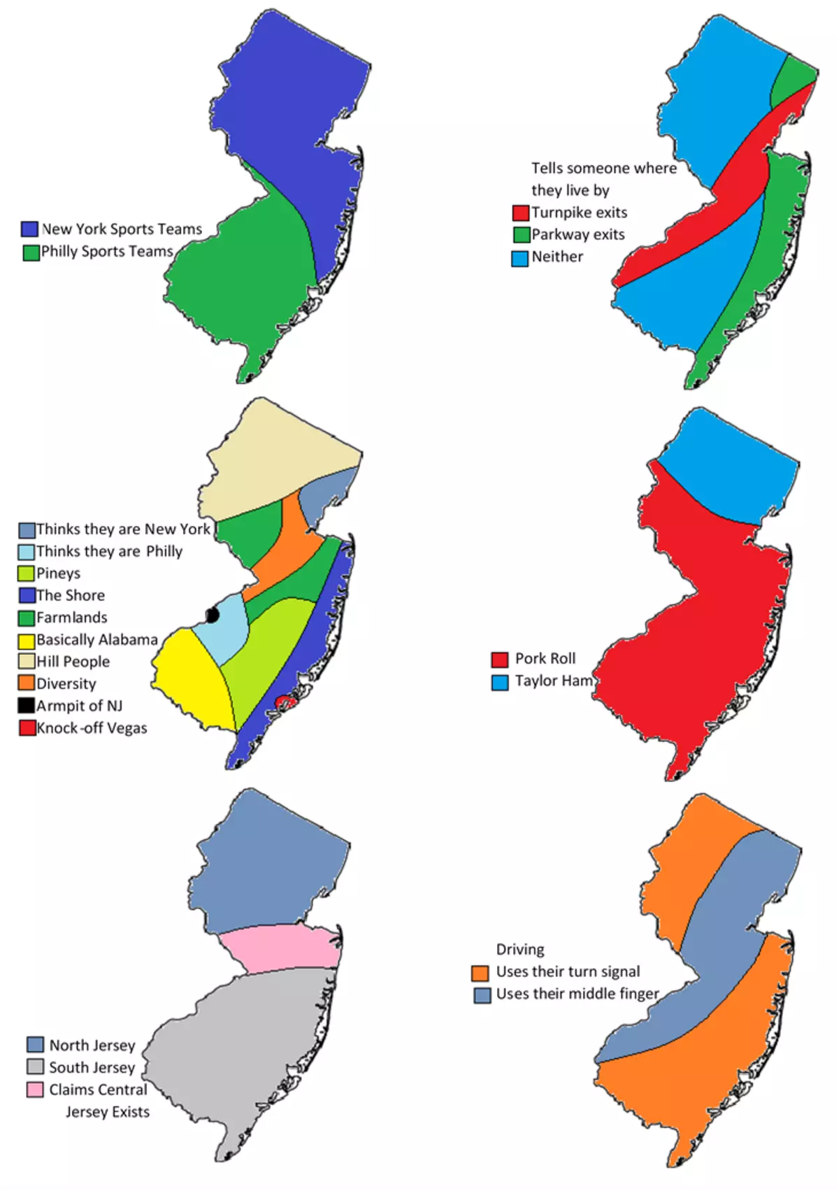 Map Depicts Six Ways You Could Divide Nj