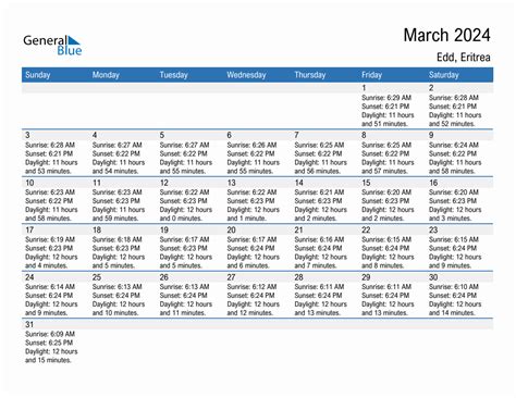 March 2024 Sunrise And Sunset Calendar For Edd Pdf Excel Word