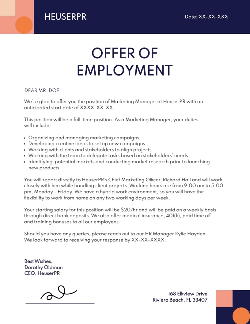 Marketing Job Offer Letter Template Visme