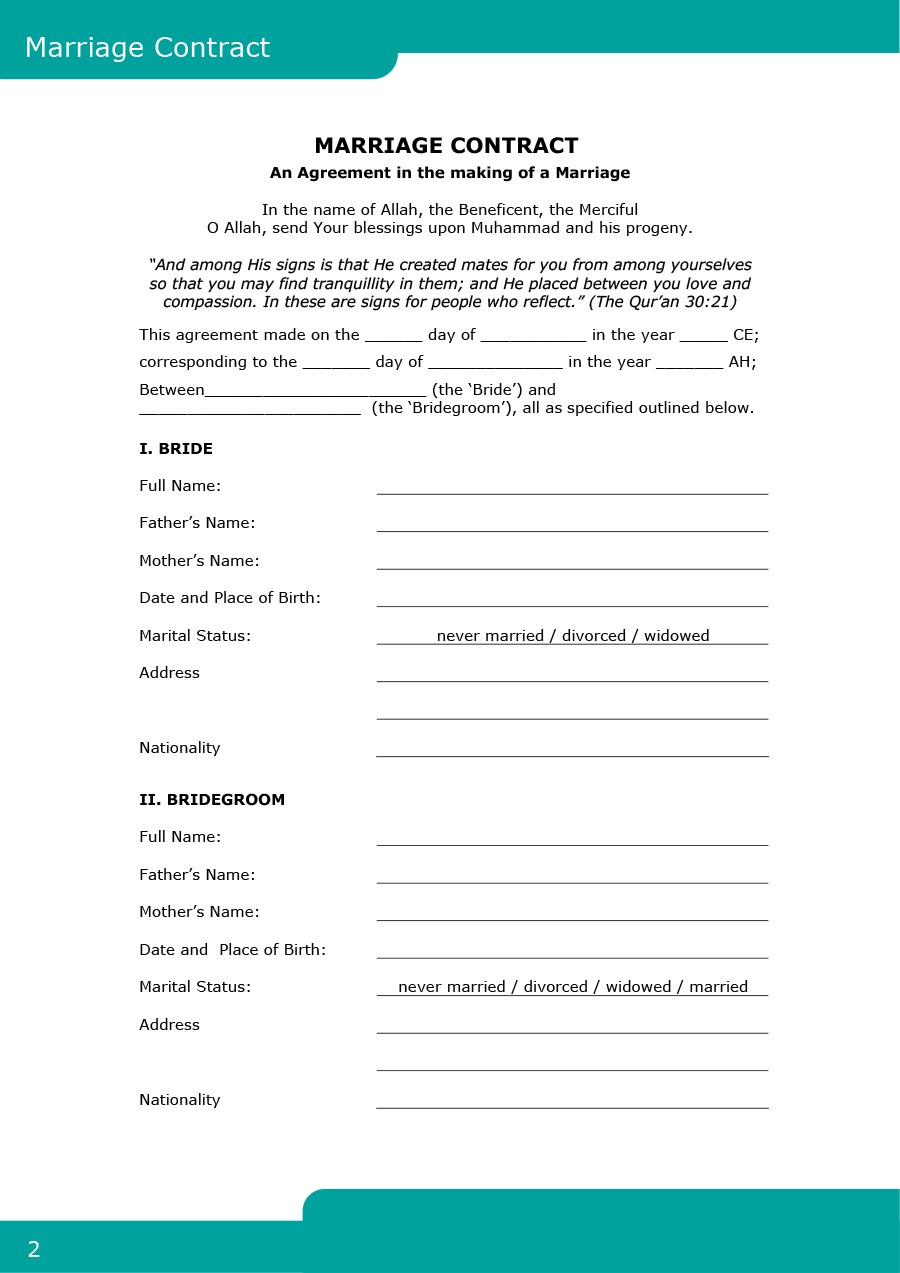 Marriage Contract Sample Form Pdf Template