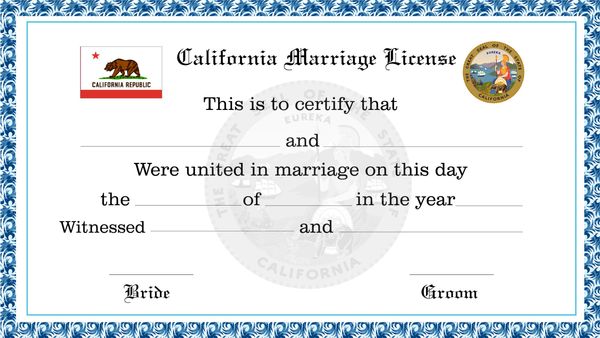 Marriage License California Hand Prop Room