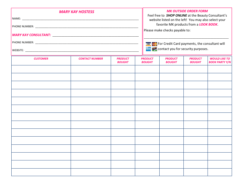 Mary Kay Order Form Printable Pdf Download