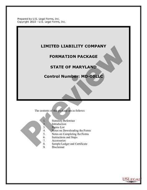 Maryland Limited Liability Company Llc Formation Package Starting An