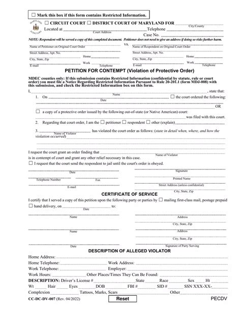 Maryland Petition For Contempt Fill Out Printable Pdf Forms Online