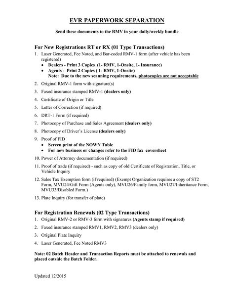 Mass Rmv Evr Paperwork Separation Forms Docs 2023