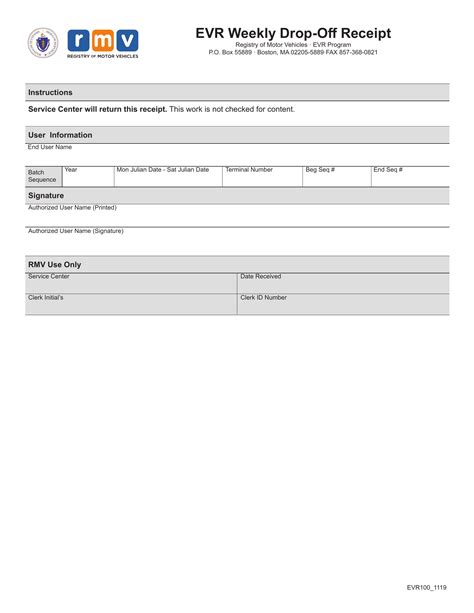 Mass Rmv Evr Weekly Drop Off Receipt Forms Docs 2023