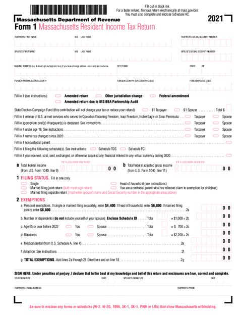 Massachusetts Form 1 Es 2023 Printable Forms Free Online