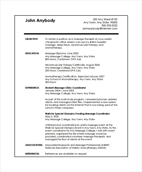 Massage Therapist Resume Sample For Download