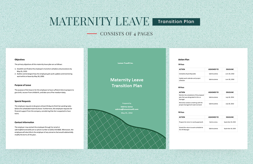 Maternity Leave Plan Template Instant Excel File