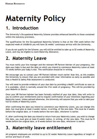 Maternity Leave Policy Template