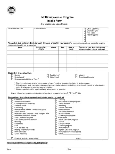 Mckinney Vento Program Intake And Referral Form Fill And Sign