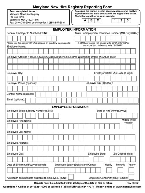 Md New Hire Registry Reporting Form 2002 2021 Fill And Sign Printable Template Online Us